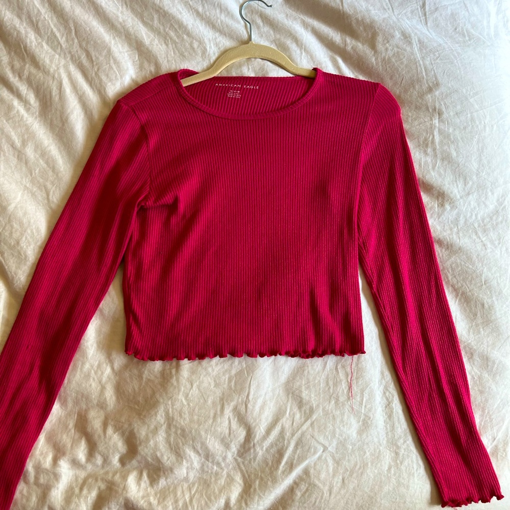 American eagle super soft long sleeve shirt ruffle scallop womens medium pink